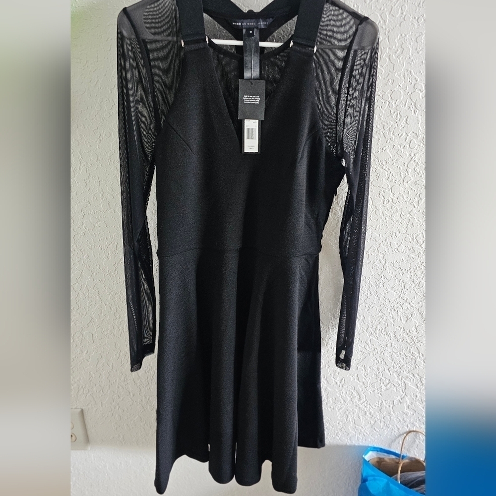 Marc by Marc Jacobs Jayden Sheer-Underlay Suspender-Strap Dress Black Me… - Picture 16 of 16
